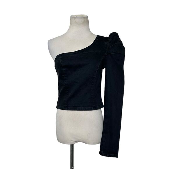 GRLFRND black denim one shoulder crop top size Small - Picture 11 of 11